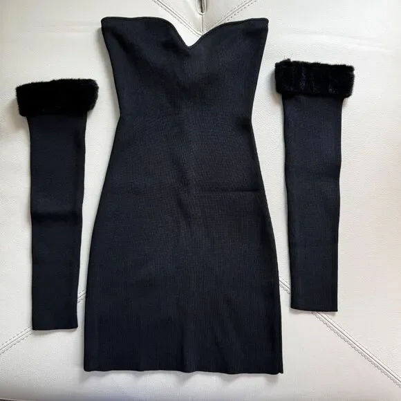 Staud Josee Black Mini Bodycon Dress Size Medium - Picture 2 of 7